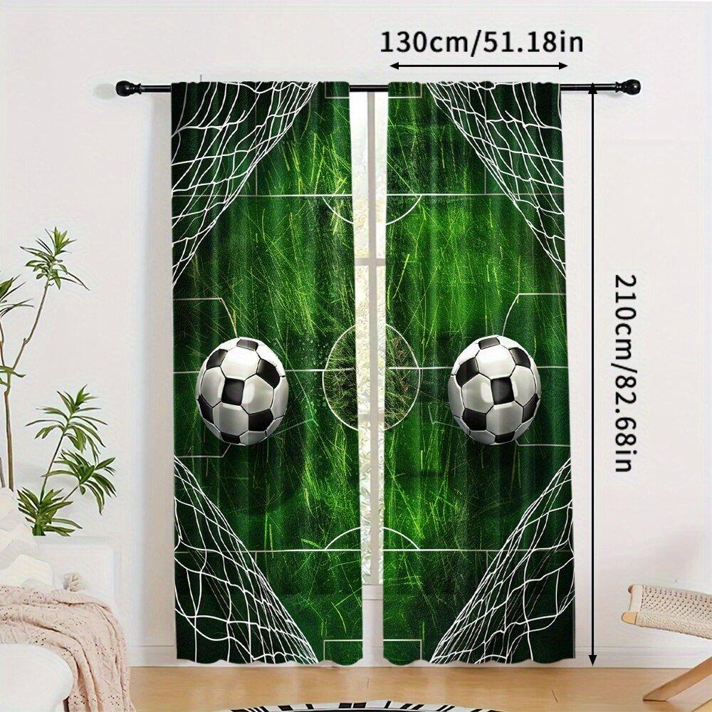 2PCS football printed curtains, pole bag design, privacy protection, suitable for decorating various scenes
