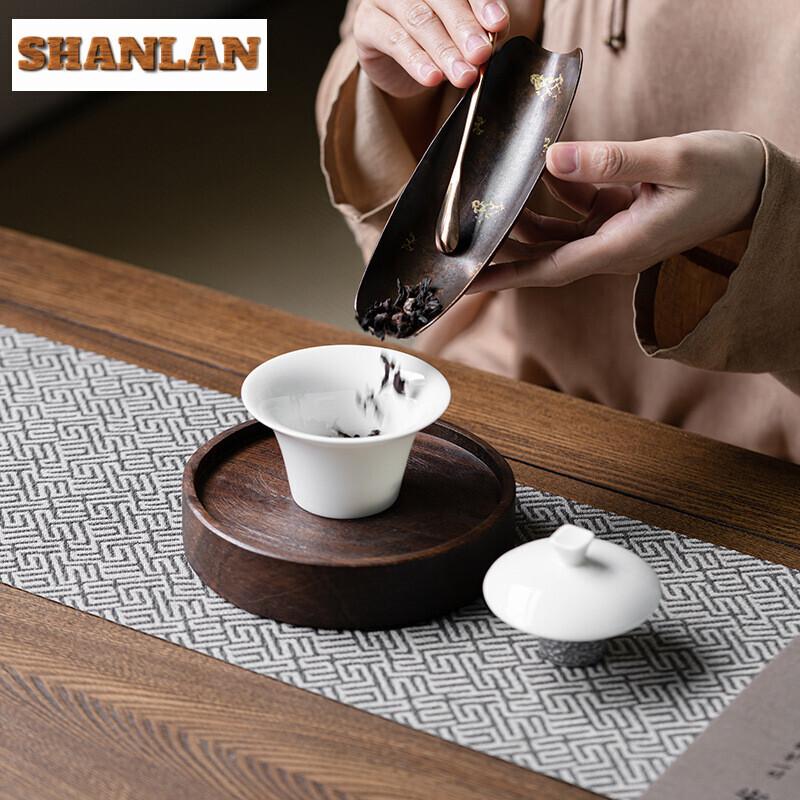 Retro Lacquer Phase Metallic Iron Tea Scoop Vintage Tea Leaf Holder Shovel Chahe Appreciation Ladle Chinese Tea Cafes Collection