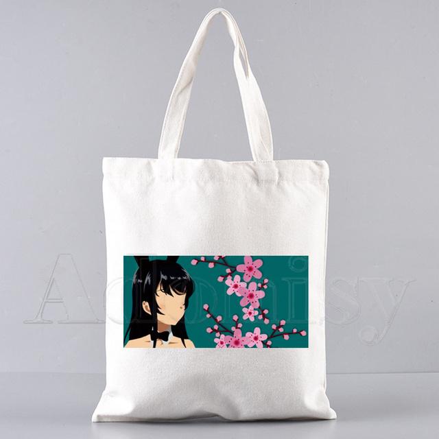 Bunny Girl Senpai Sakurajima Mai Shopper Bags Shopping Bag Tote Bag Skulderveske Lerretsvesker College Håndveske med stor kapasitet