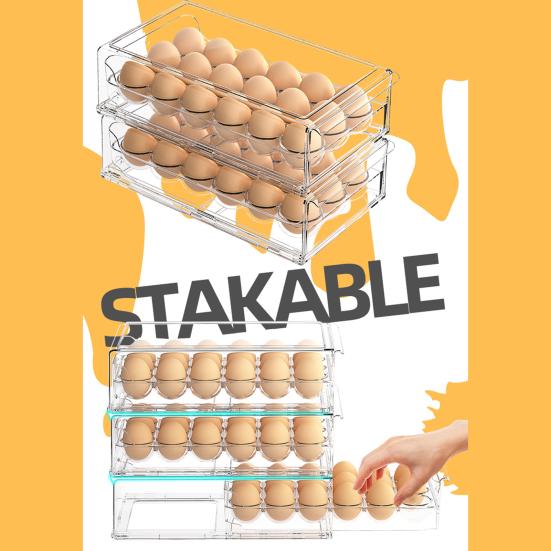 Boîte de Rangement pour Œufs Grande Capacité 36 Œufs Conception à Tiroir à Deux Niveaux Organisateur Transparent pour Réfrigérateur