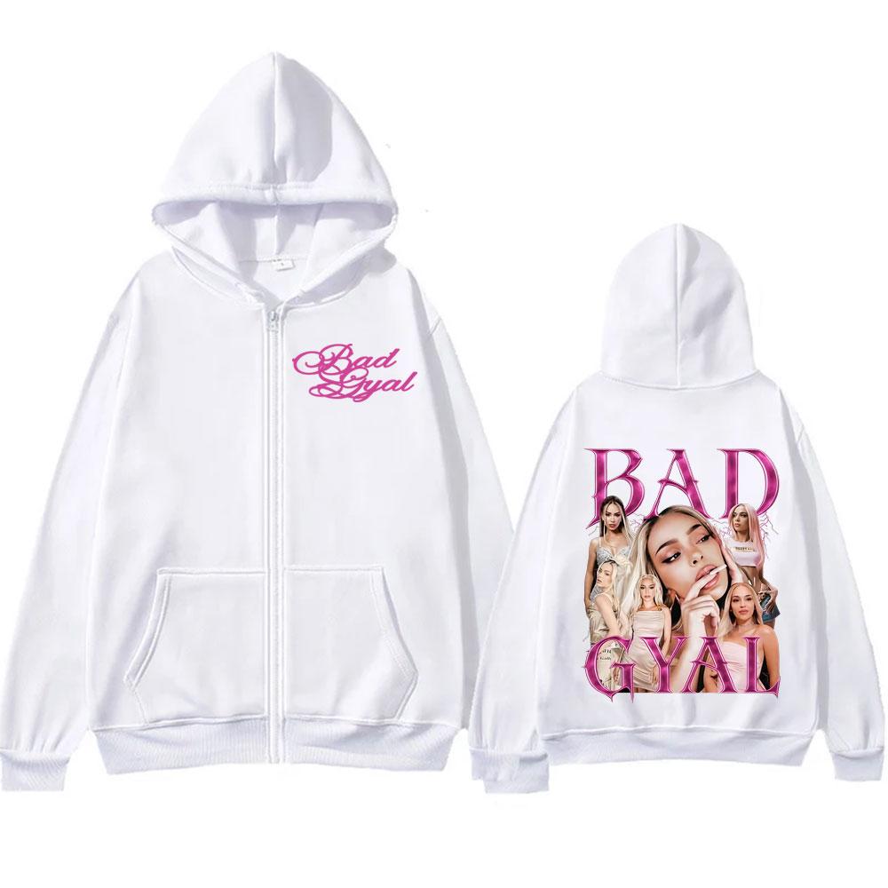 Zpěvák Bad Gyal Vintage 90s Grafické Mikiny na Zip Muži Ženy Harajuku Módní Estetická Mikina Bunda Pohodlné Mikiny na Zip