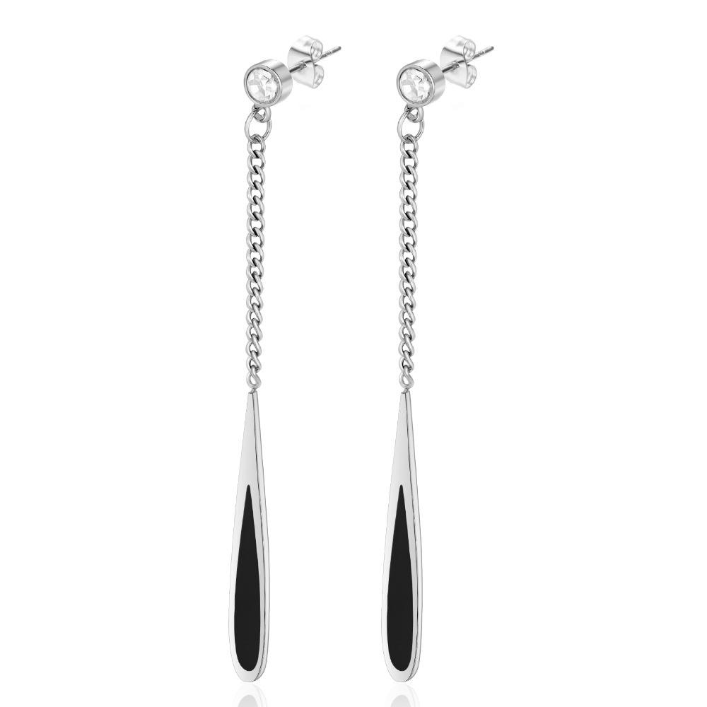 Stainless steel diamond-set oil drop earrings, fashionable niche design earrings, titanium steel cold wind long earrings