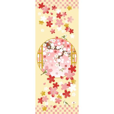Hamamonyo Picture Tenugui Dancing Cherry Blossoms and Nightingale (hand Towel)