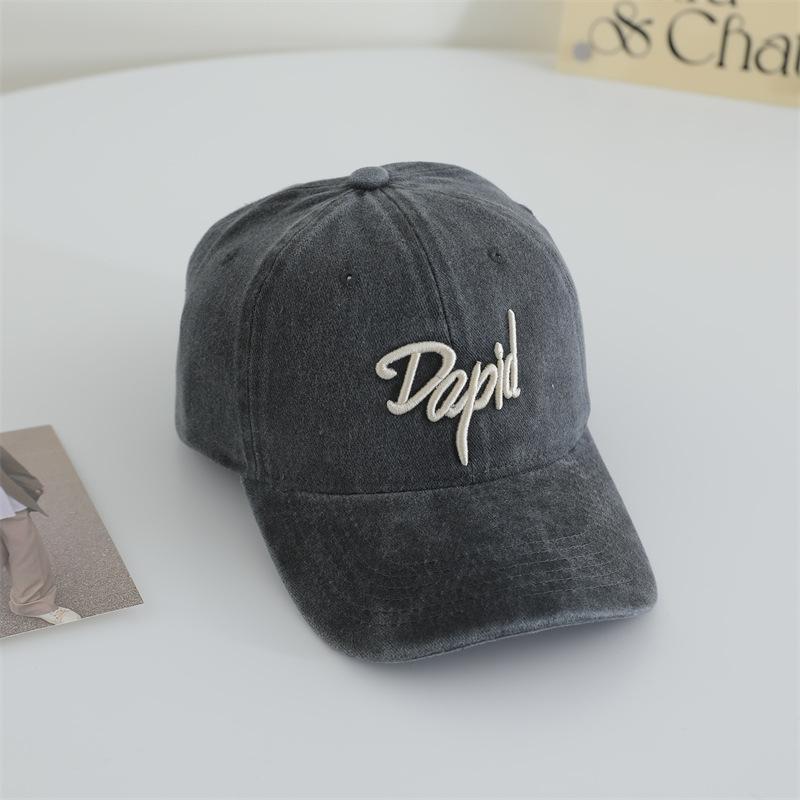 

American Retro Old Baseball Hat Letter Embroidery Versatile Washing Soft Top Baseball Hat Women Show Small Face adjustable
