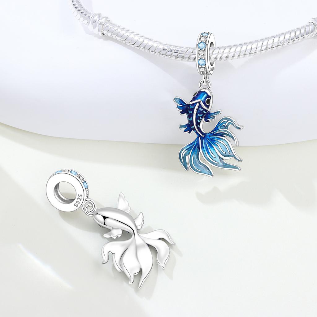 Copper Blue Fish Lucky Symbol Beads Original Pendants Bracelet Charm Jewelry Party Diy Trendy Gifts