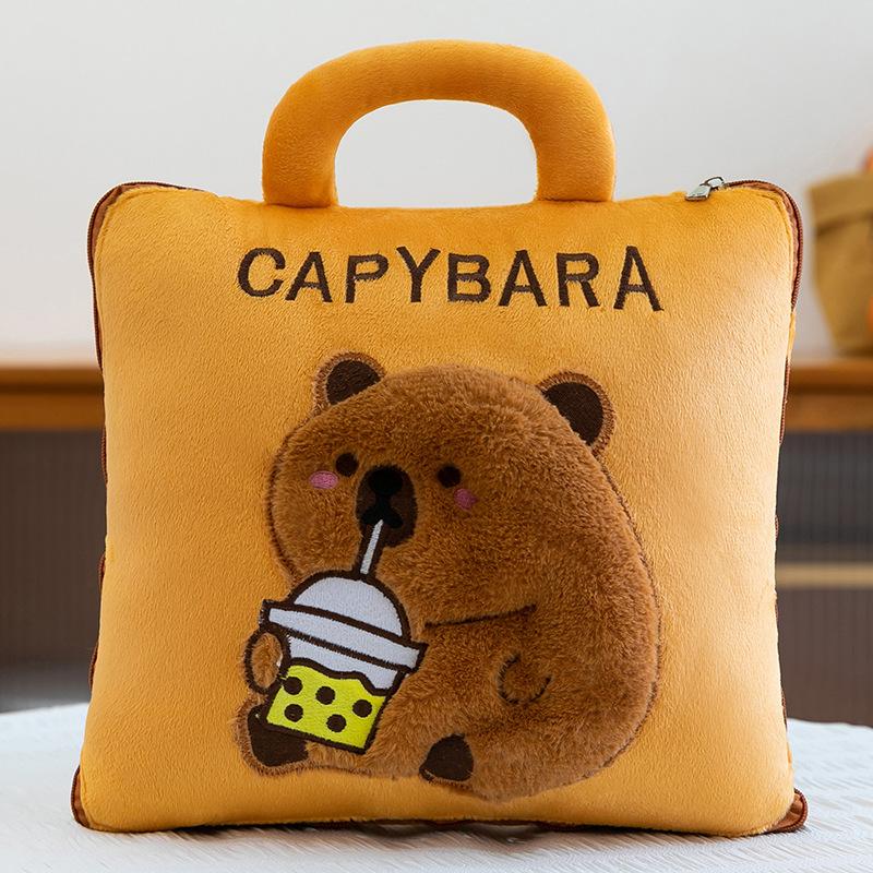 2-in-1 cartoon pillow blanket, portable all-season polyester throw for travel & office