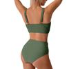Damen Sexy Einfarbiges High Waist Bikini Set mit Brustpolster Geteiltes Zweiteiliges Strand Pool Badeanzüge