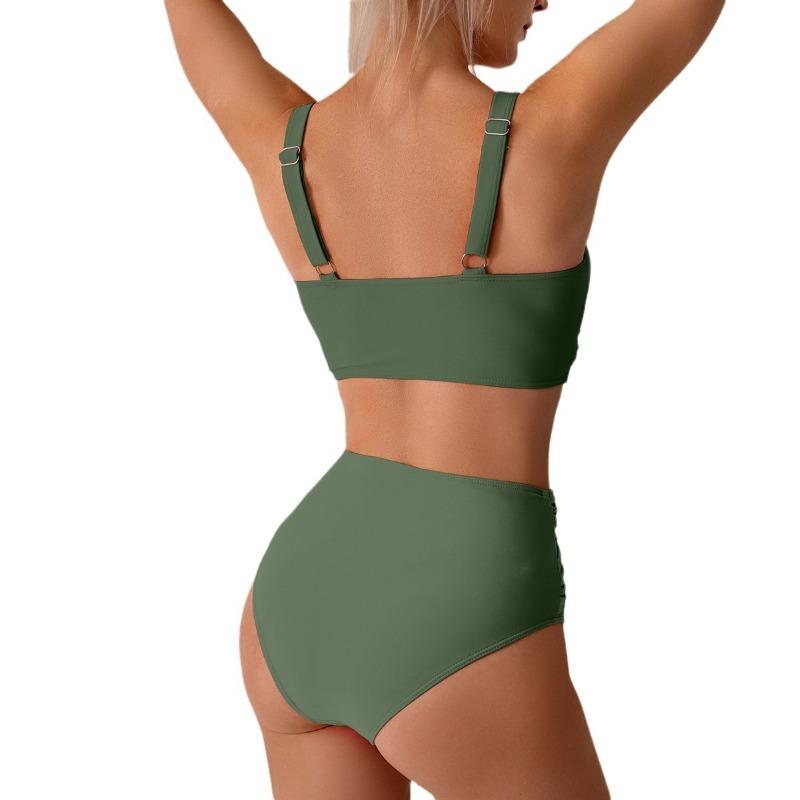 Damen Sexy Einfarbiges High Waist Bikini Set mit Brustpolster Geteiltes Zweiteiliges Strand Pool Badeanzüge