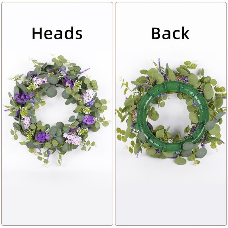 Artificial Spring Wreath Purpler Flower Wreath for Front Door Garden Outdoor
