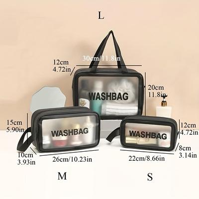 3pcs Translucent Toiletry Bag Set with Handle,Portable Frosted Cosmetic Bags 3 Size,Travel Organizer for Makeup Brush,Travel Bag