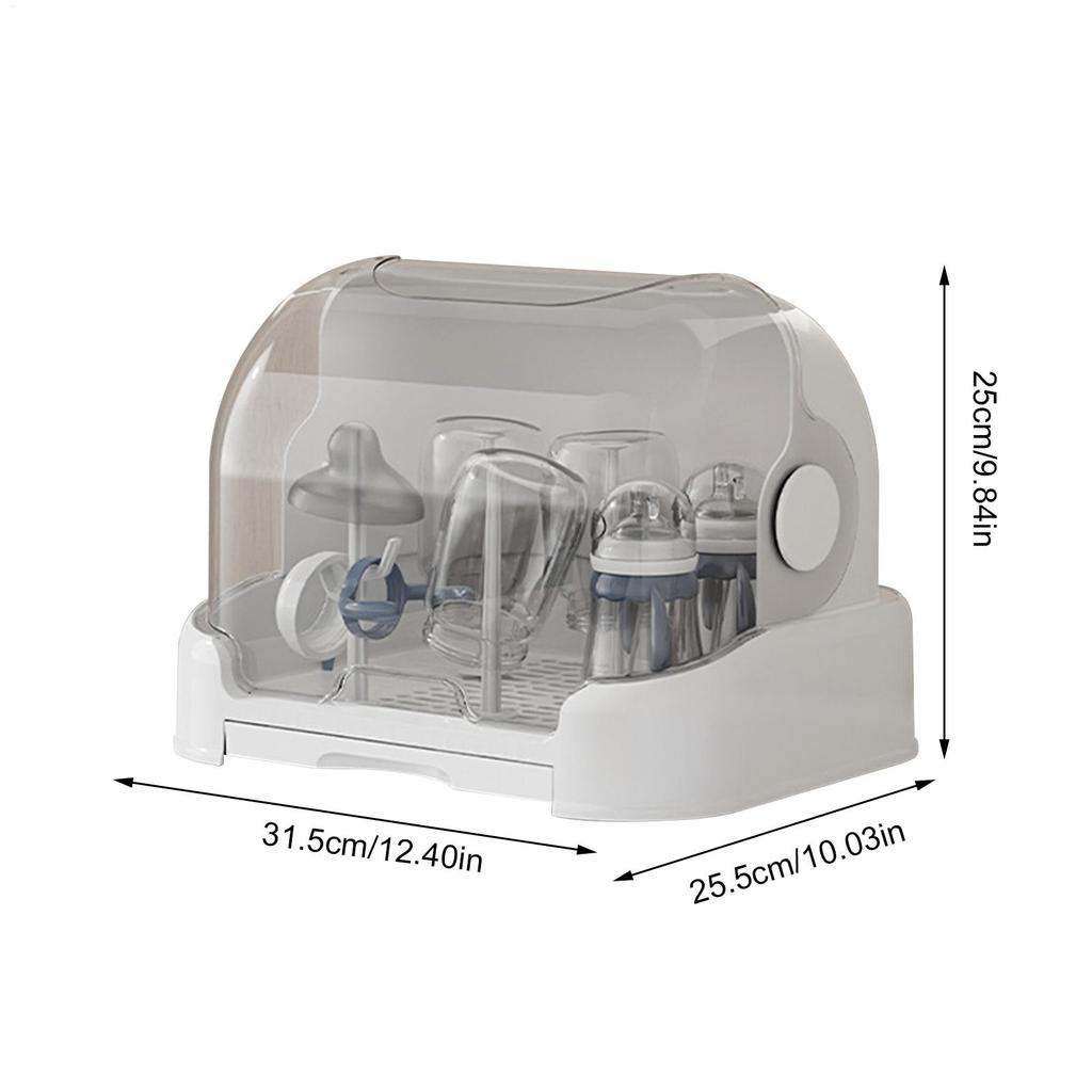 Baby bottle drying rack with lid & removable drain tray dustproof baby bottle storage rack comes with 6 drain supports supplies