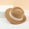 Women British Retro Concave Round Sun Casual Beach Straw Hat With Cotton Ribbon Band