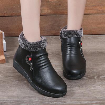 Waterproof, Wear-Resistant Velvet-Lined Snow Boots: Non-Slip Flat Bottom for Middle-Aged and Elderly Women