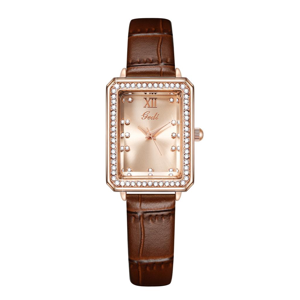 Fashion Light Luxury Diamond-Encrusted Square Exquisite Case Women'S Middle School Student Waterproof Belt Quartz Watch