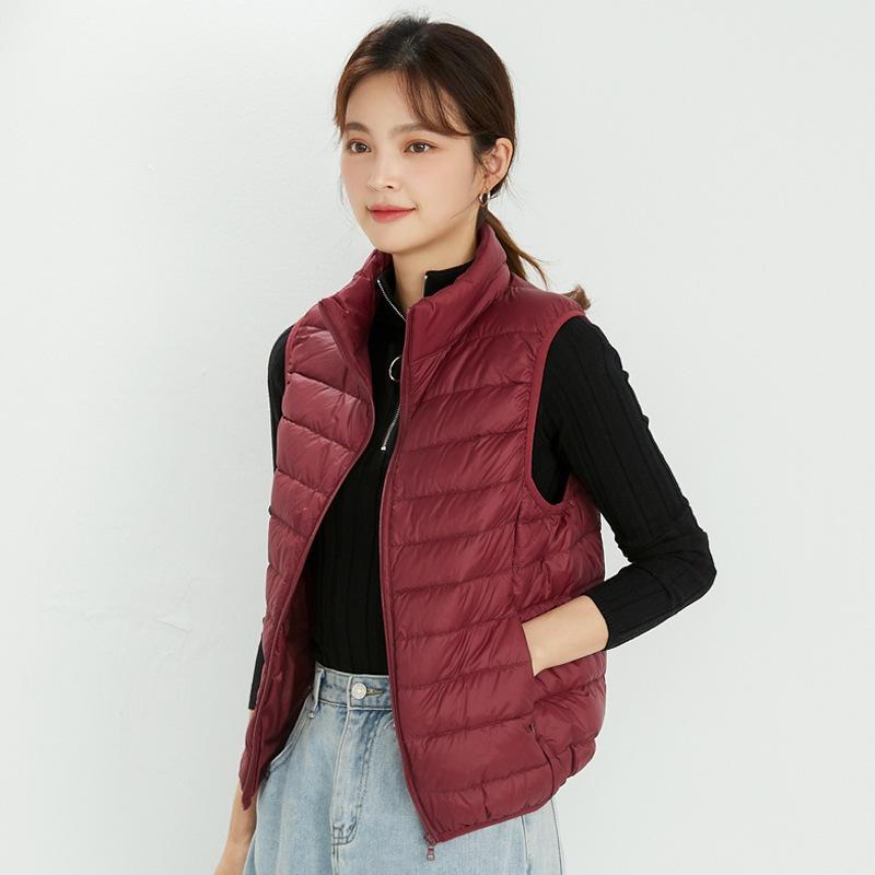 Down Vest Women's Autumn and Winter New Light and Thin Stand-up Collar Fashion Large Size Slim-fitting White Duck Down Vest