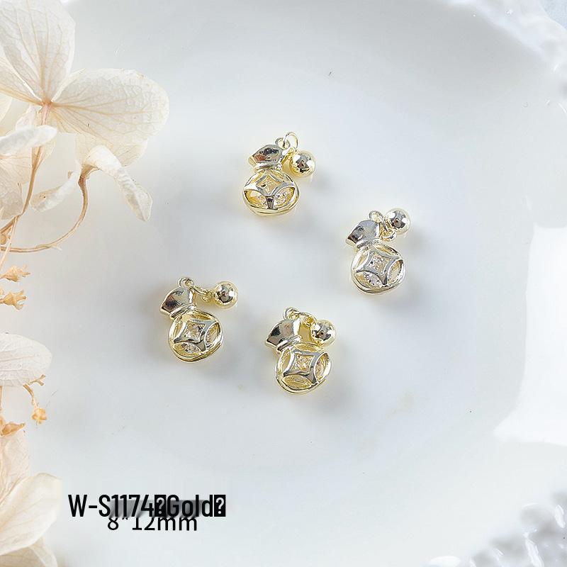 Nový rok nail art: Luxusní přívěsek Fortune Bag ze zirkonu a zlatem vykládané nositelné doplňky na nehty s kamínky