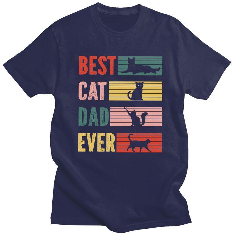Custom Best Cat Dad Ever T Shirt for Men 100 Cotton Tshirt Leisure Tee Short Sleeve Fathers Day Gift Tshirts Clothing