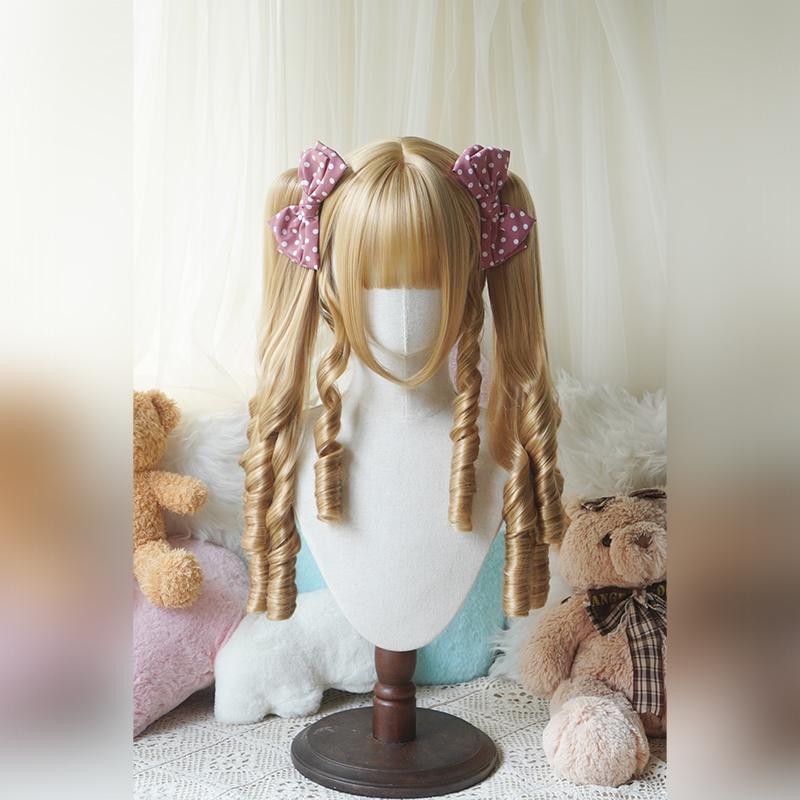 Lolita Style Curly Double Ponytails Wig | Heat Resistant Synthetic Hair with Bangs for Cosplay, Halloween, Anime Theme Part