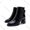 Fashion Comemore Temperament Fashion Women Boots Black High Heel Round Toe Ankle Boots for Women Autumn Winter Belt Buckle Short Booties