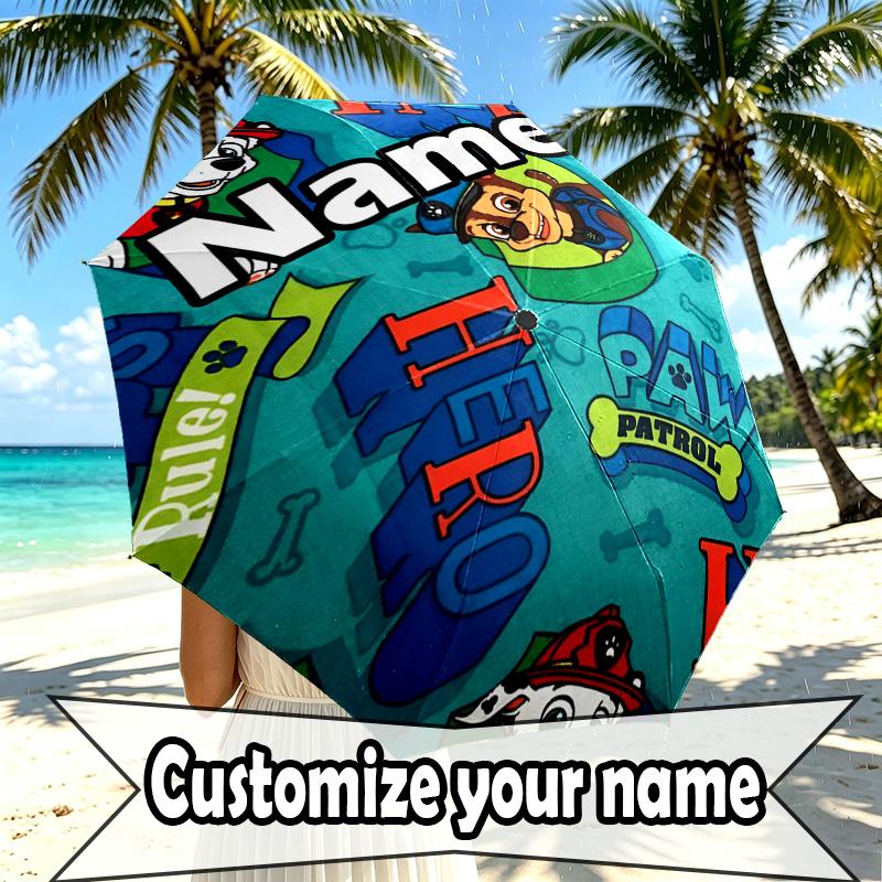 Custom Name Personalized Dog Dog Print Umbrella, Auto Open Close, 8‑Rib Sturdy Frame, Commute Camping Hiking Use, Birthday Gift