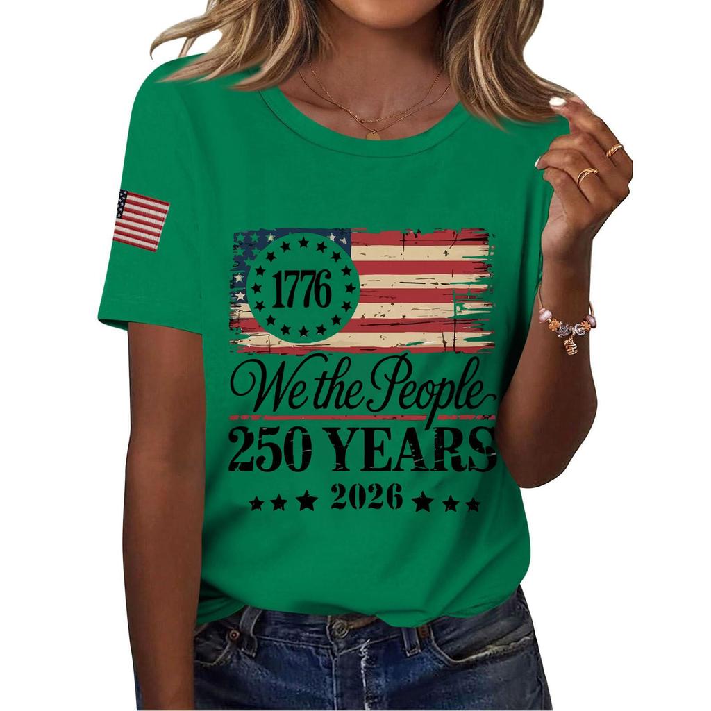 Women Casual Independence Day Print Crew Neck Short Sleeve T-Shirt Top Lightweight Comfortable Fit Stylish Design Summer Wear