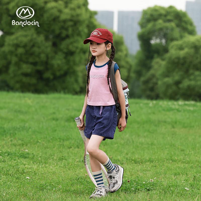 Banduxian Girls' Contrast Short Sleeve Sports T-shirt