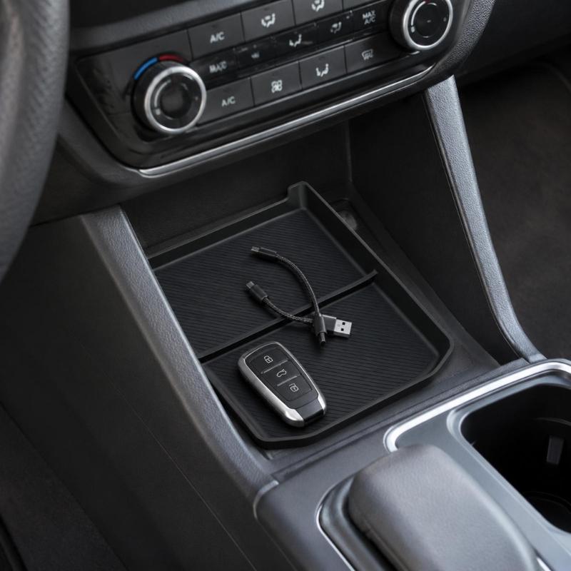 Lower Console Storage Insert for Cars, Flexible Rubber Tray with Taller Edges, Patterned Base and Divider Design for Small Daily Carry Items