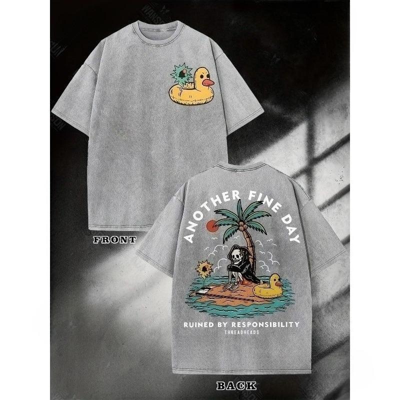 European sizes Men's Summer Trend T-shirt Short Sleeve Casual Washed Print