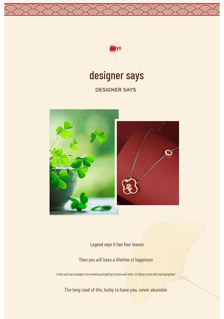 Tichya Four-Leaf Clover Necklace In Sterling Silver with Rose Gold and Red Agate Pendant for Women.
