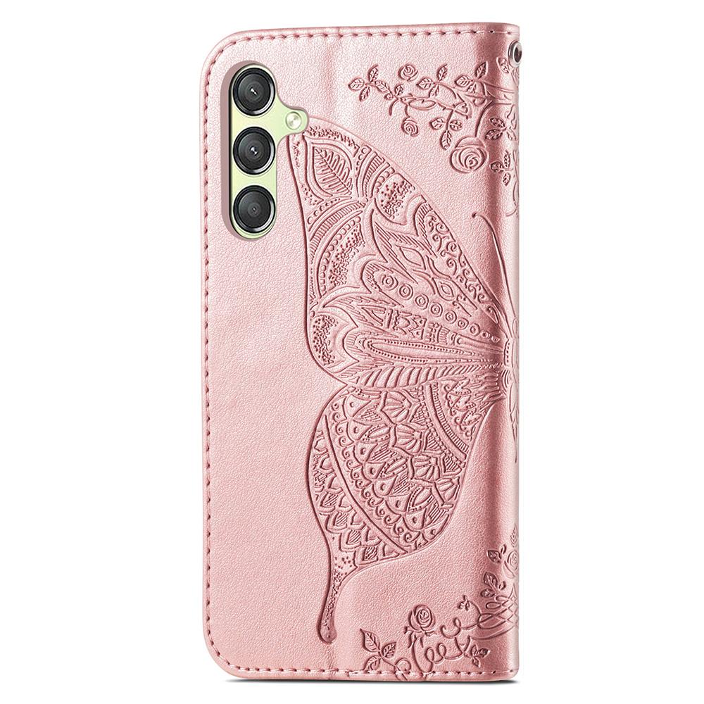 For Samsung Galaxy A25 5G (Global) (161.0 x 76.5 x 8.3mm) PU Leather Wallet Phone Case Flower Butterfly Pattern