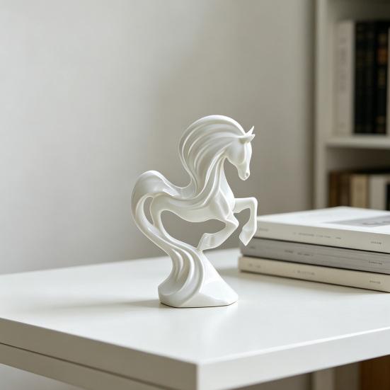 3D-Printed Prancing Horse Ornament for Success with Streamlined Stable Base Abstract European Artistic Decoration for Office or Living Room