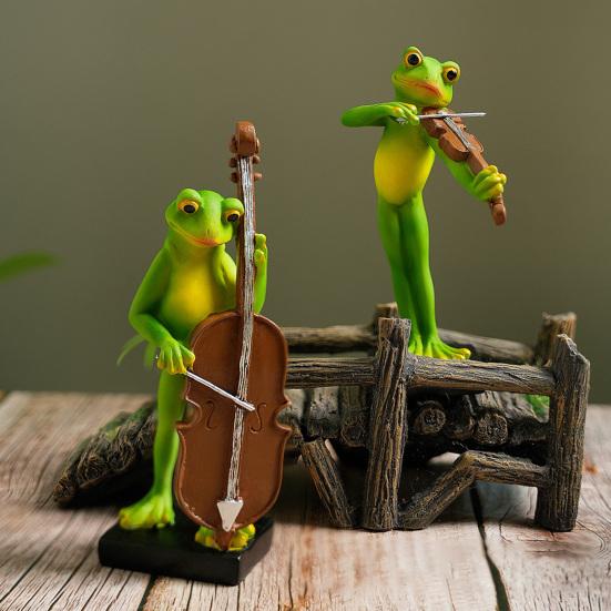 Musical Instrument Frog Figurine Cello Violin Saxophone Bass Frog Statue Resin Sculpture