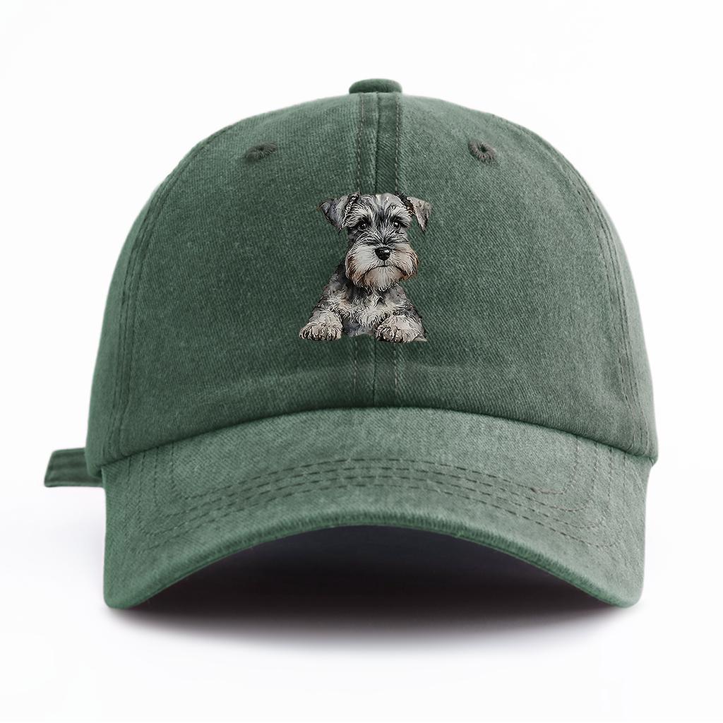 1pc Schnauzer Print Washed Baseball Cap for Adults  Minimalist Retro Style Casual Soft Adjustable Dad Hat Perfect As Gift