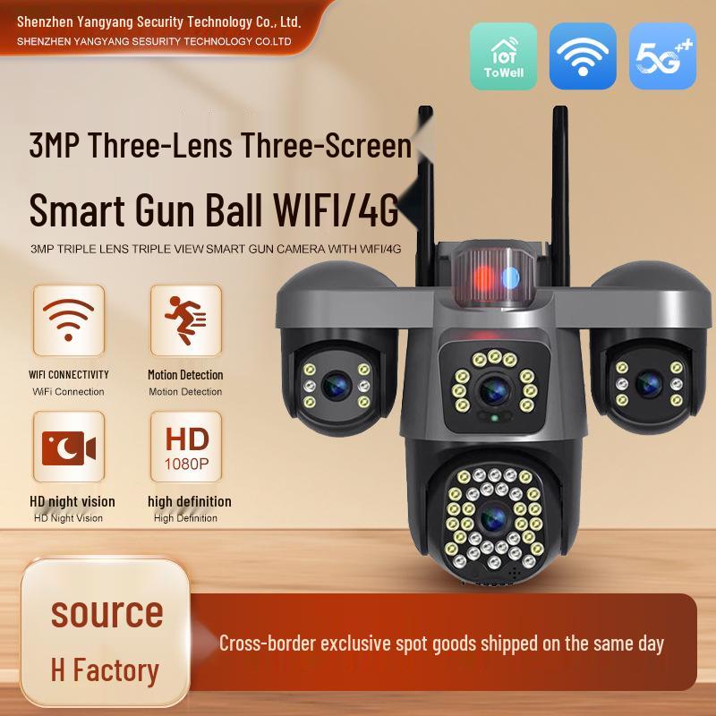 

4G Triple-Lens 4K HD PTZ Waterproof 360° Smart WiFi Remote Camera English WiFi Version with EU Power 3MP