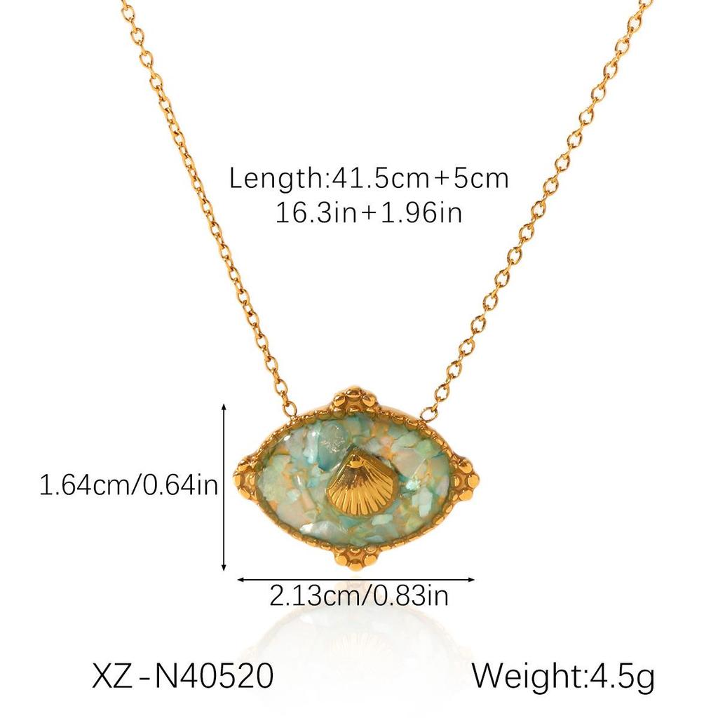 European & American Ocean-Style Stainless Steel Necklace with Epoxy Seashell Pendant for Women.