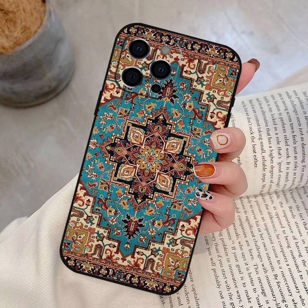 Persian Carpet Floral Pattern Phone Case Silicone Soft For IPhone 17 16 15 14 13 12 11 X XR Plus Pro Max Plus