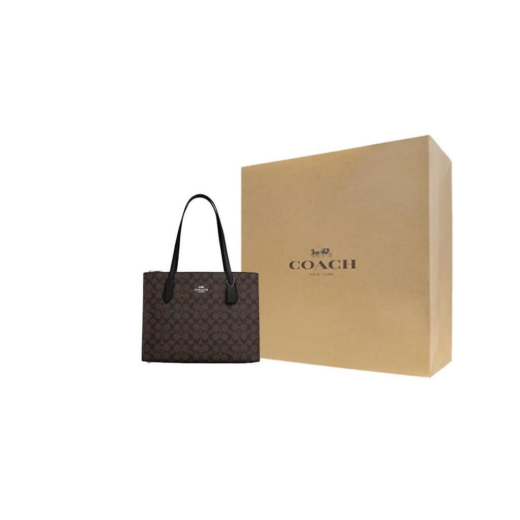 COACH Nina Canvas Leather Tote Bag , Shopping Bag , Handbag , Shoulder Bag Large Women's Brown Black (Unisex) Shoulder Bags CL399 SVBRB