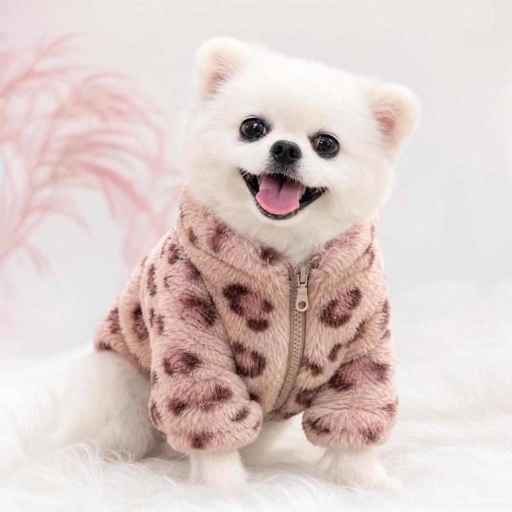 Windproof Dog Warm Clothes Love Leopard Print Plush Dogs Coat for Small Medium Dog