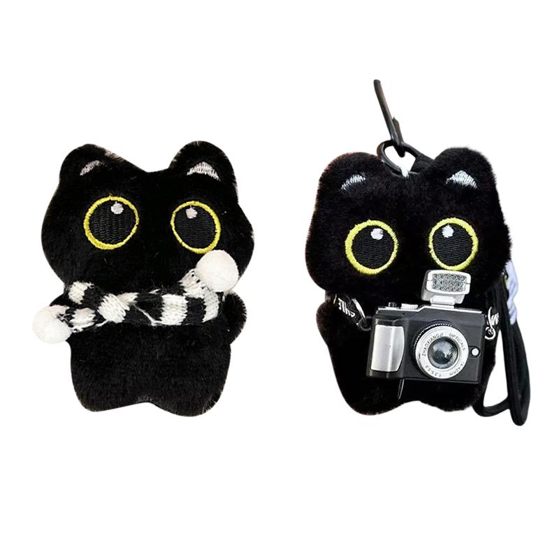 Black Cute Cat Keychain Plush Cartoon Kitten Doll Pendant Backpack Hanging Ornaments Car Keyring Birthday Gift
