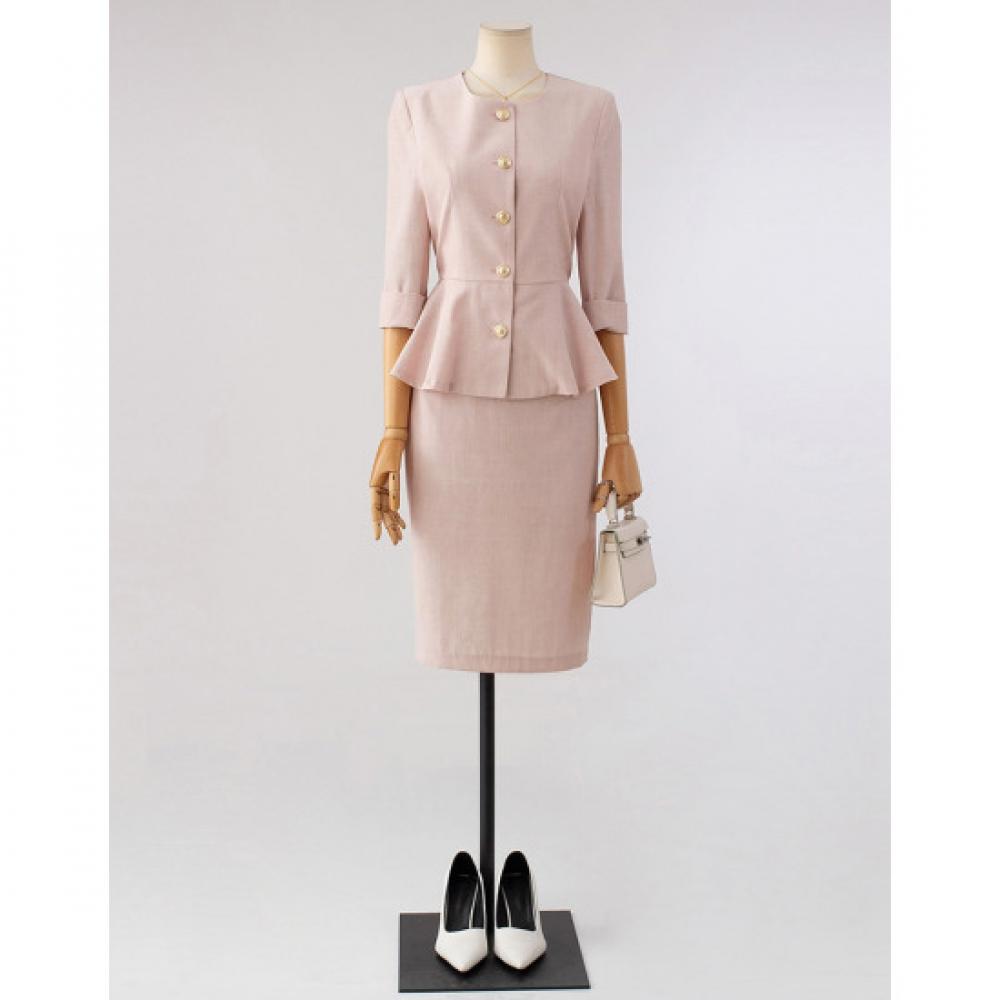 Win Women S Gold Button Fake Fur Peplum Jacket + Skirt Set