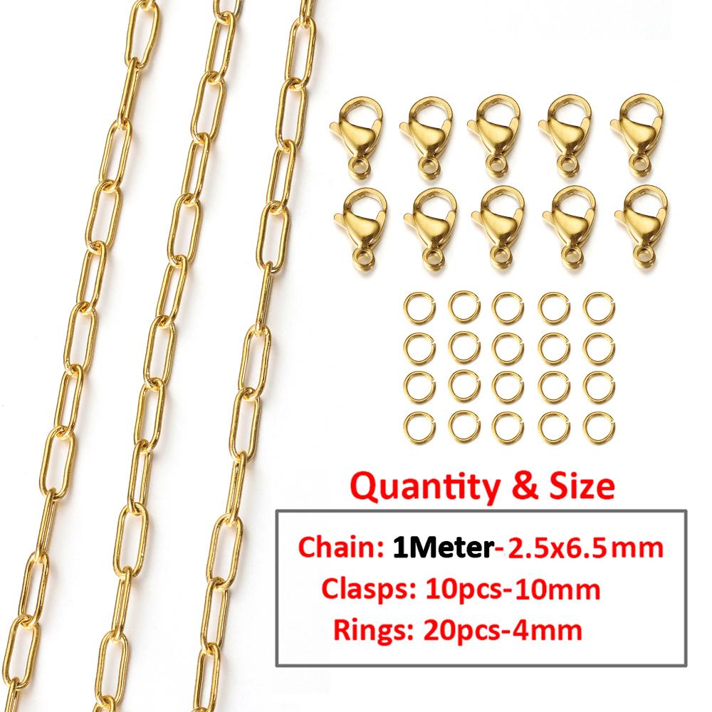 2Meters/1Meter Stainless Steel Chain Lobster Clasps Jump Rings Connectors Chains for Bracelet Necklace Jewelry Making DIY Kit