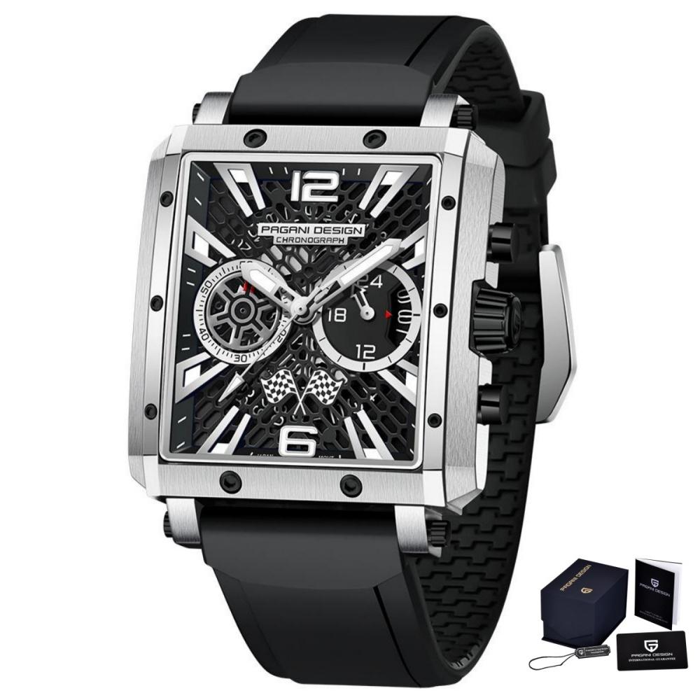 PAGANI DESIGN Men's Rectangle Quartz Watch Japan TMI VK64 Movt Luxury Sapphire Skeleton Stainless Steel Waterproof Reloj Hombre