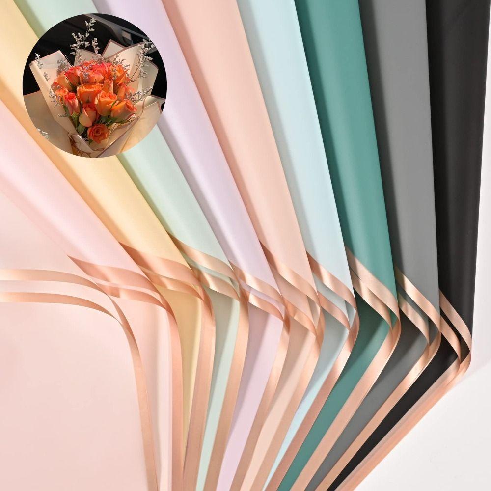 20 Sheets 9 Colors Flower Wrapping Paper Waterproof Gold Edge Bouquet Wrapping Paper Half Transparent