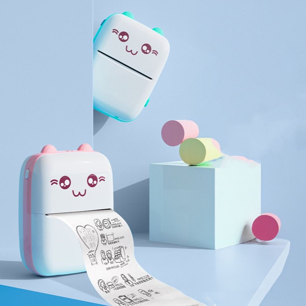 Portable Pocket Thermal Label Printer Cat Shaped USB Cable Printer  Student Error Title Note