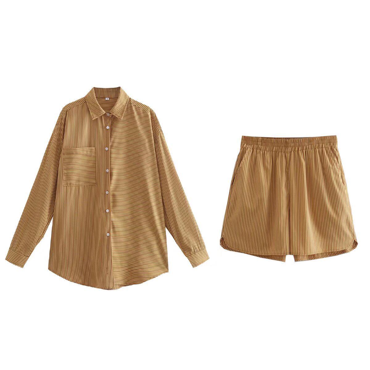 

2025 Spring Fashionable Women s Striped Shirt & Shorts Set - New Arrival Small