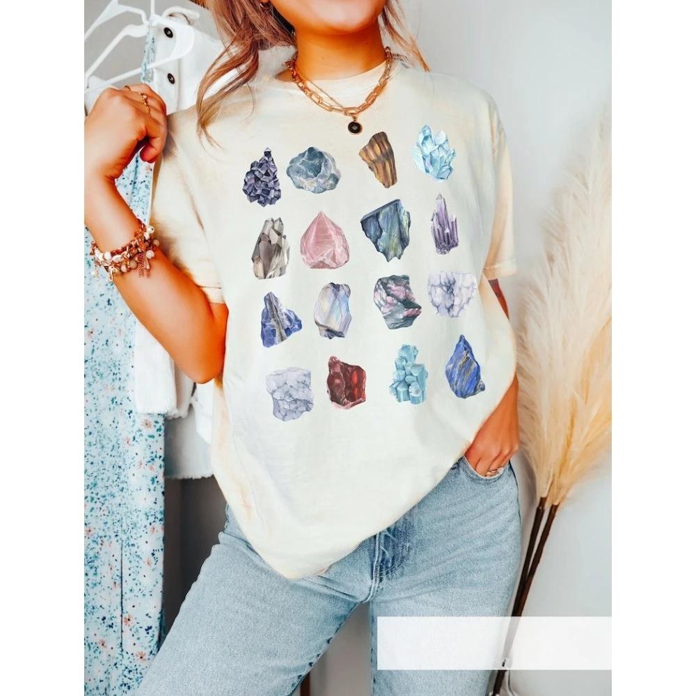 

Geology Crystals Women Tee Rock Lover T Shirt Gift for Geologist Mystical Minerals Tops Street Fashion Gemstone Science Clothes S