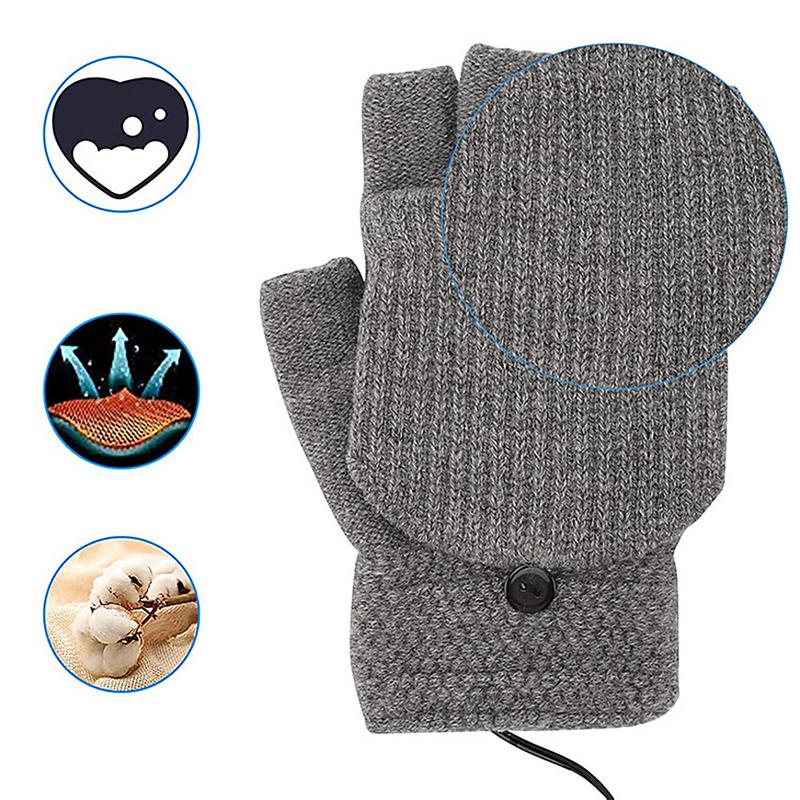 USB Heated Gloves Knitting Warmer Full & Half Fingerless Hands Hand Washable Plug-In 3 Temperature Settings Touchscreen Laptop