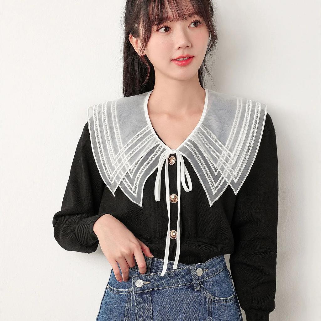 Gefälschter Kragen aus Spitze für Frauen, großes Revers, Puppe, falscher Kragen für Damen, Fliege, Schal, weißes Hemd, abnehmbarer Kragen, Hals, Schleife, Krawatte