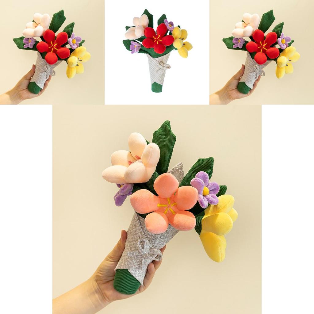 Cute Plush Toy Bear With Beautiful Flower Arrangement In Orange Pink And Red Shades