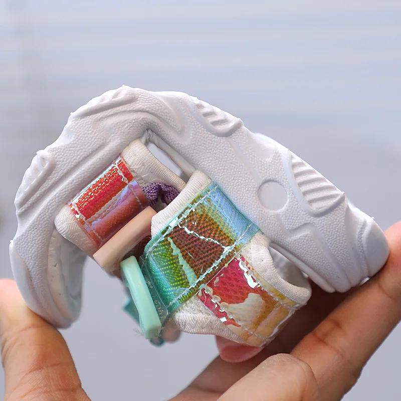 Summer Children Sport Sandals Breathable Mesh Soft Bottom Baby Girls Boys Shoes Colorful Reflective PU Leather Shoes